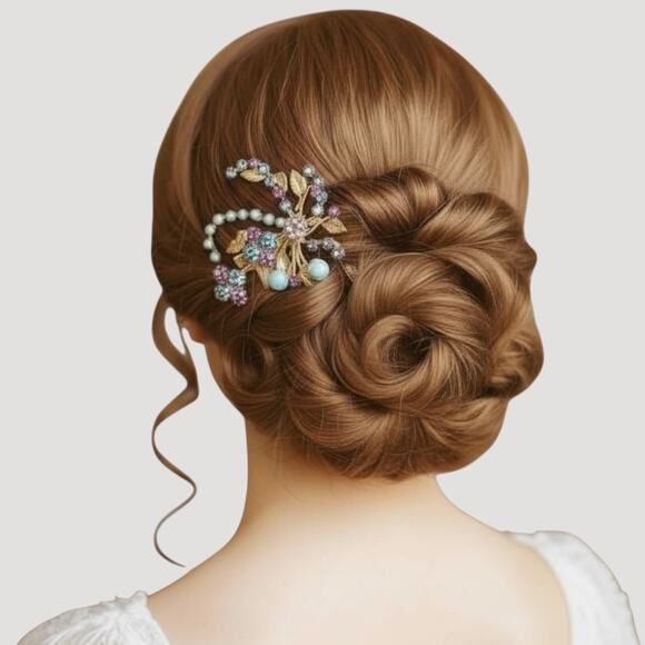 Bridal Hair Comb Vintage Hair Jewelry Art Deco Wedding Clips - Picture 3 of 4